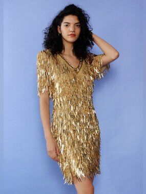 Vintage 90’s Oleg Cassini Barbie Movie Dagger Sequin Sheath Dress Size 4